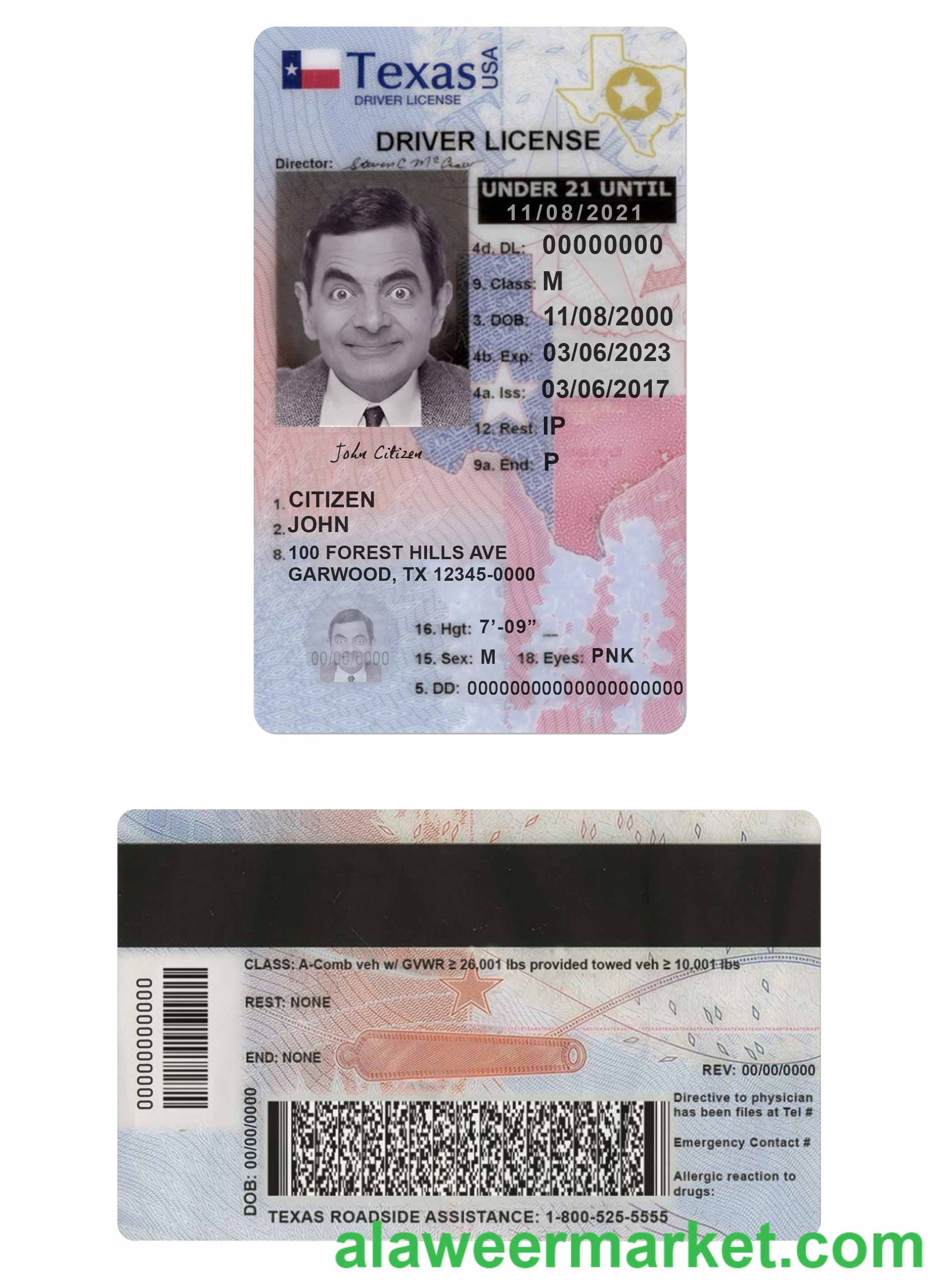 USA Texas driving license under 21